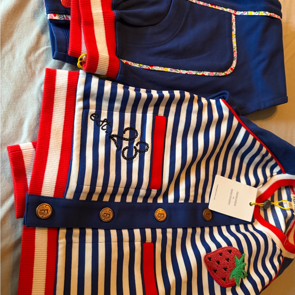 Kids Striped Blue And Red Cardigan Set